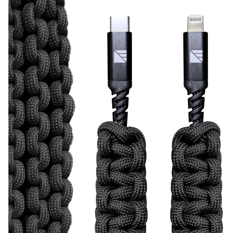 Image of Dark Energy Lightning To C Paracord Cable  Black